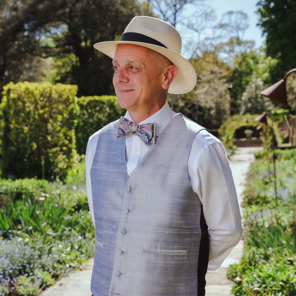 Grey Floria Embroidered Silk Bow Tie