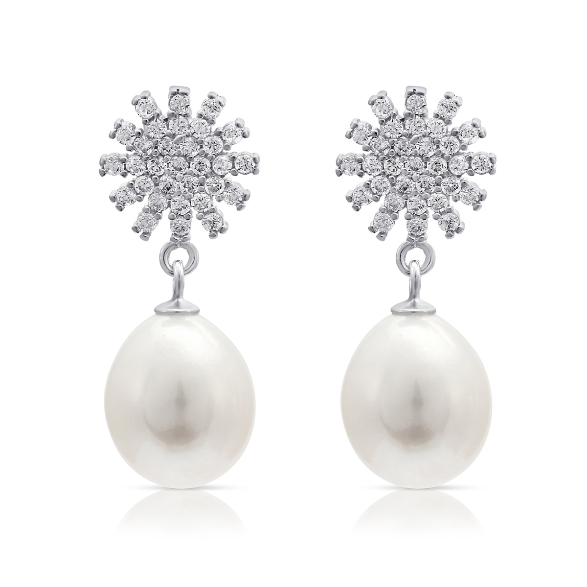 Silver Star White Pearl Drop Earrings Glyndebourne Shop