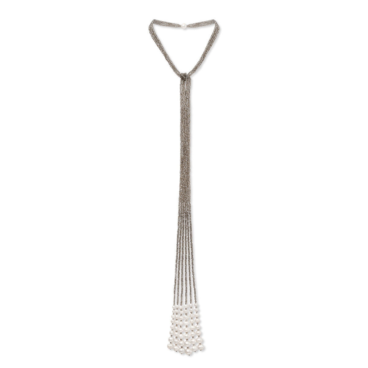 Tiny Smokey Crystals & Pearl Lariat Necklace