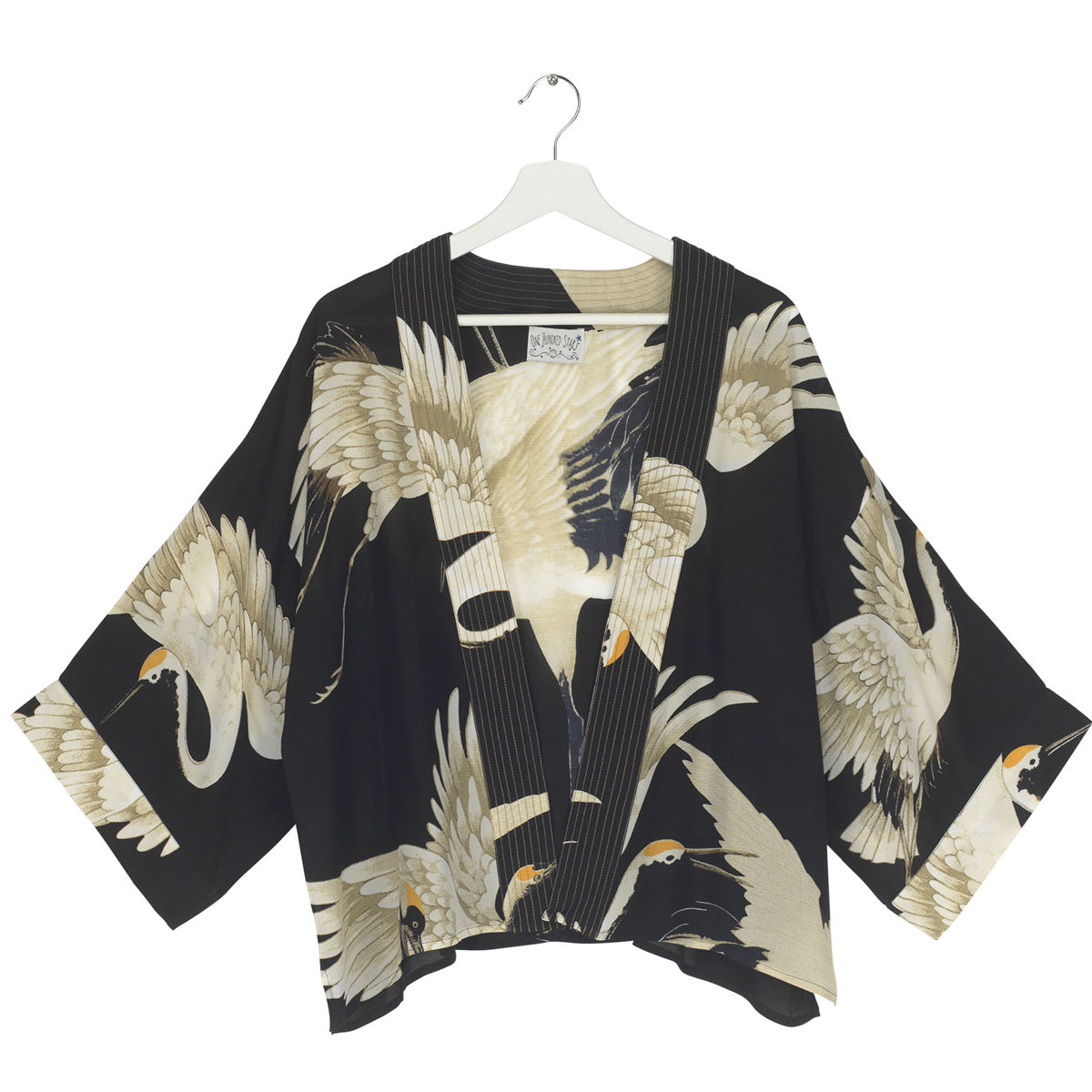 Stork Black Crepe Short Kimono