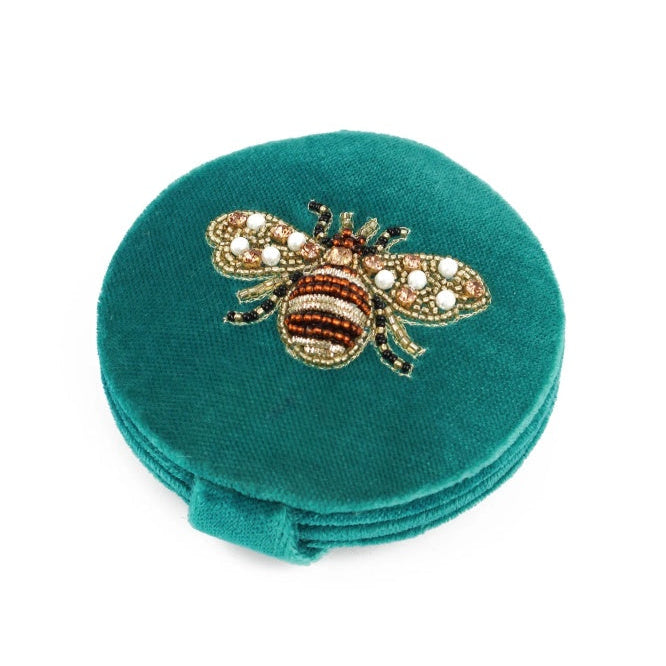 Teal Velvet Bee Compact Mirror