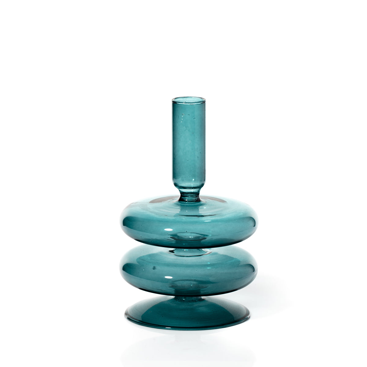 Teal Glass Candle Holder