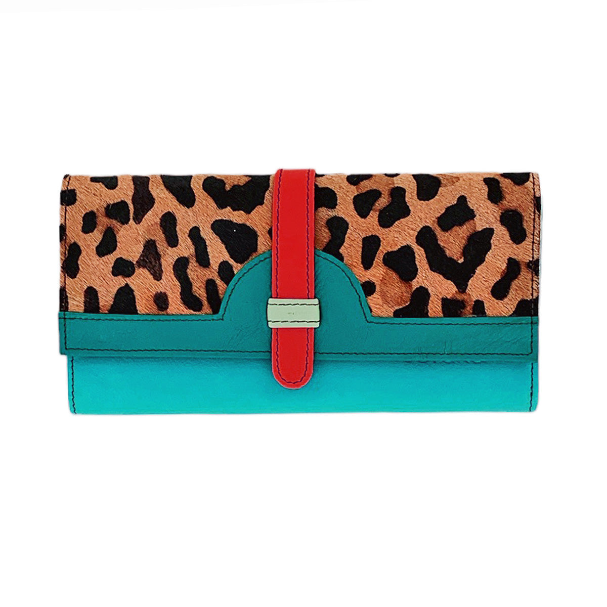 Teal Half Moon Leather Wallet