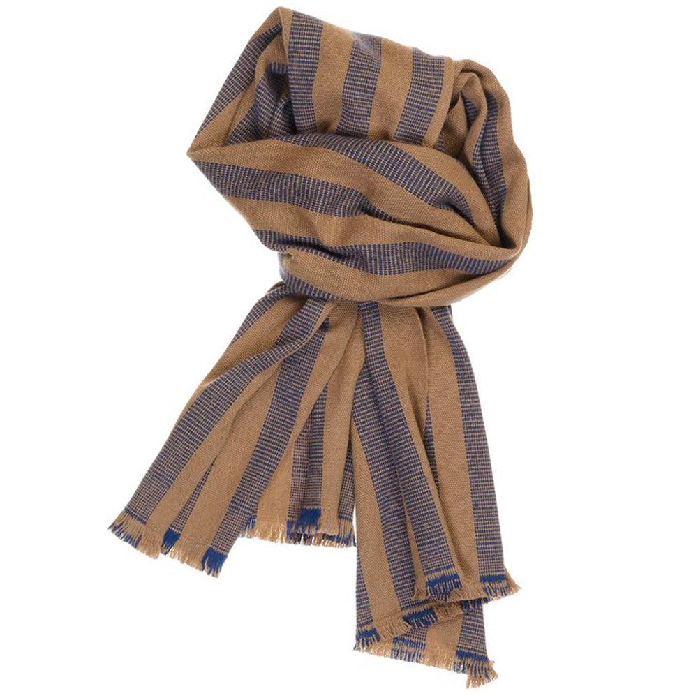 Camel Navy Tember Cashmere Scarf