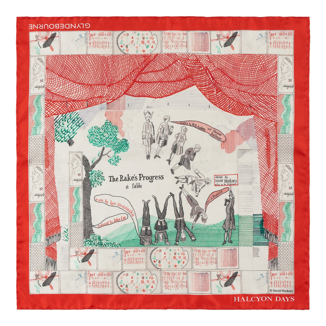 The Rake's Progress 'Drop Curtain' Silk Pocket Square by David Hockney Glyndebourne Shop