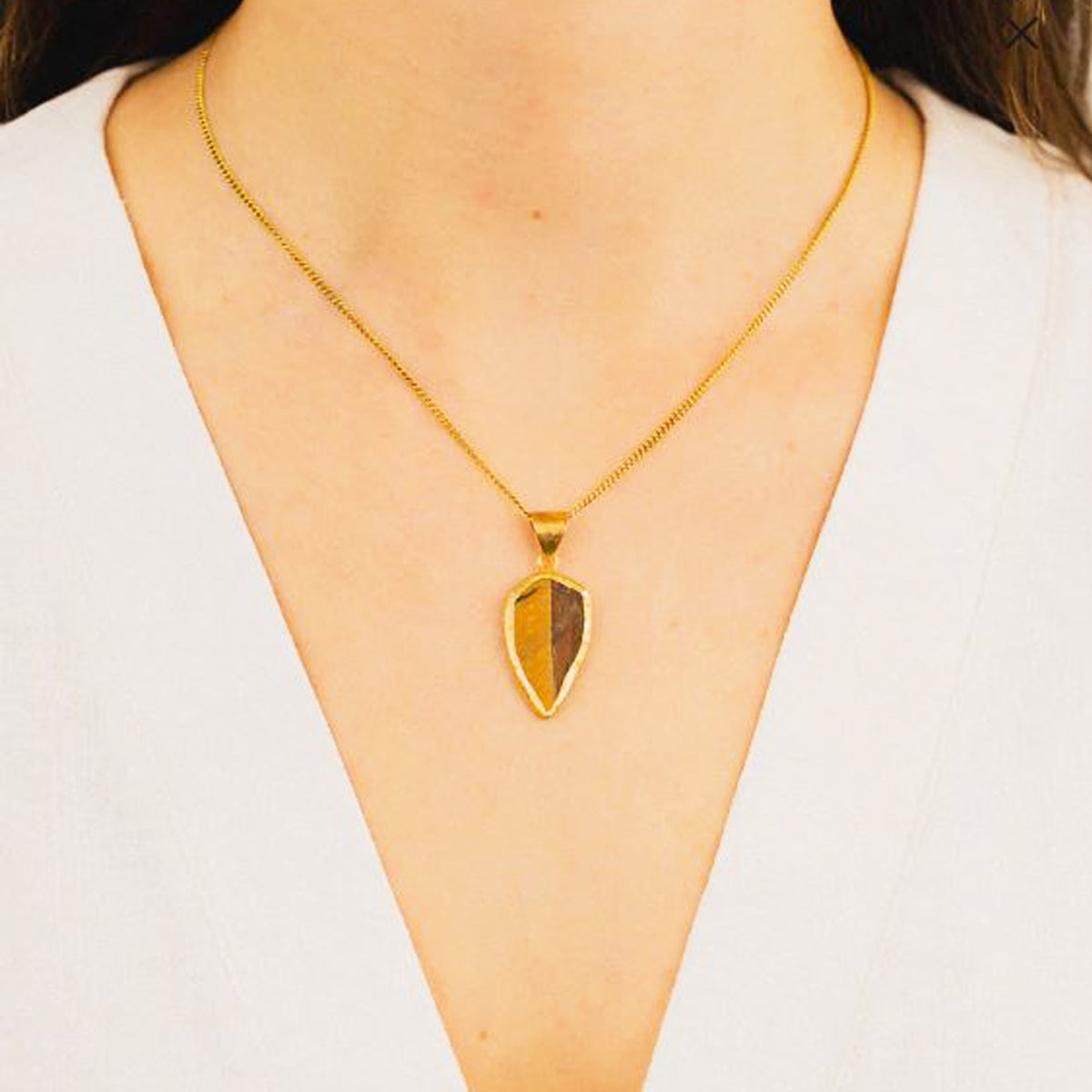 Tiger Eye Pear Pendent & Chain