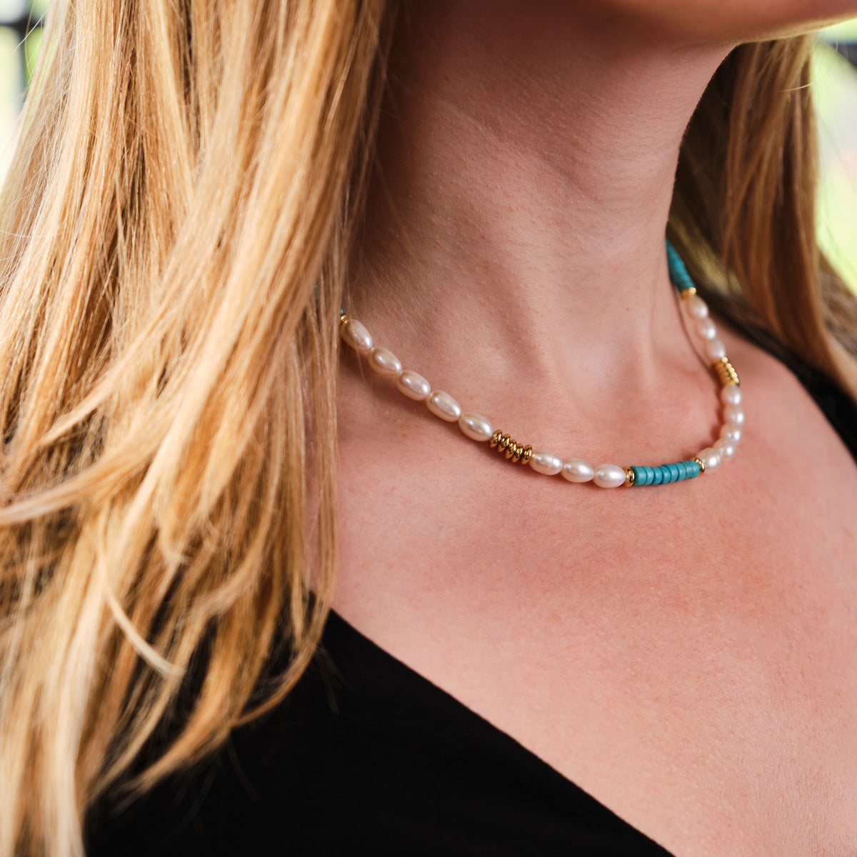Pearl & Turquoise Nuggets Necklace