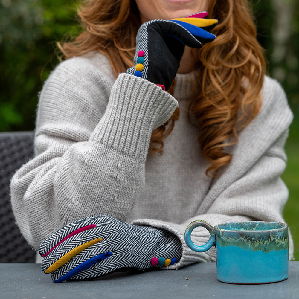 Tweed Faux Suede Gloves