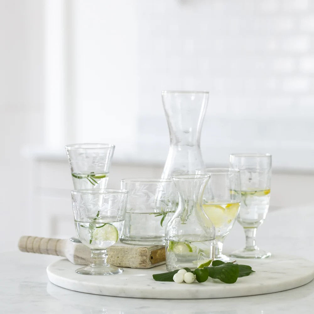 Vintage style Vine Etching Water Glass