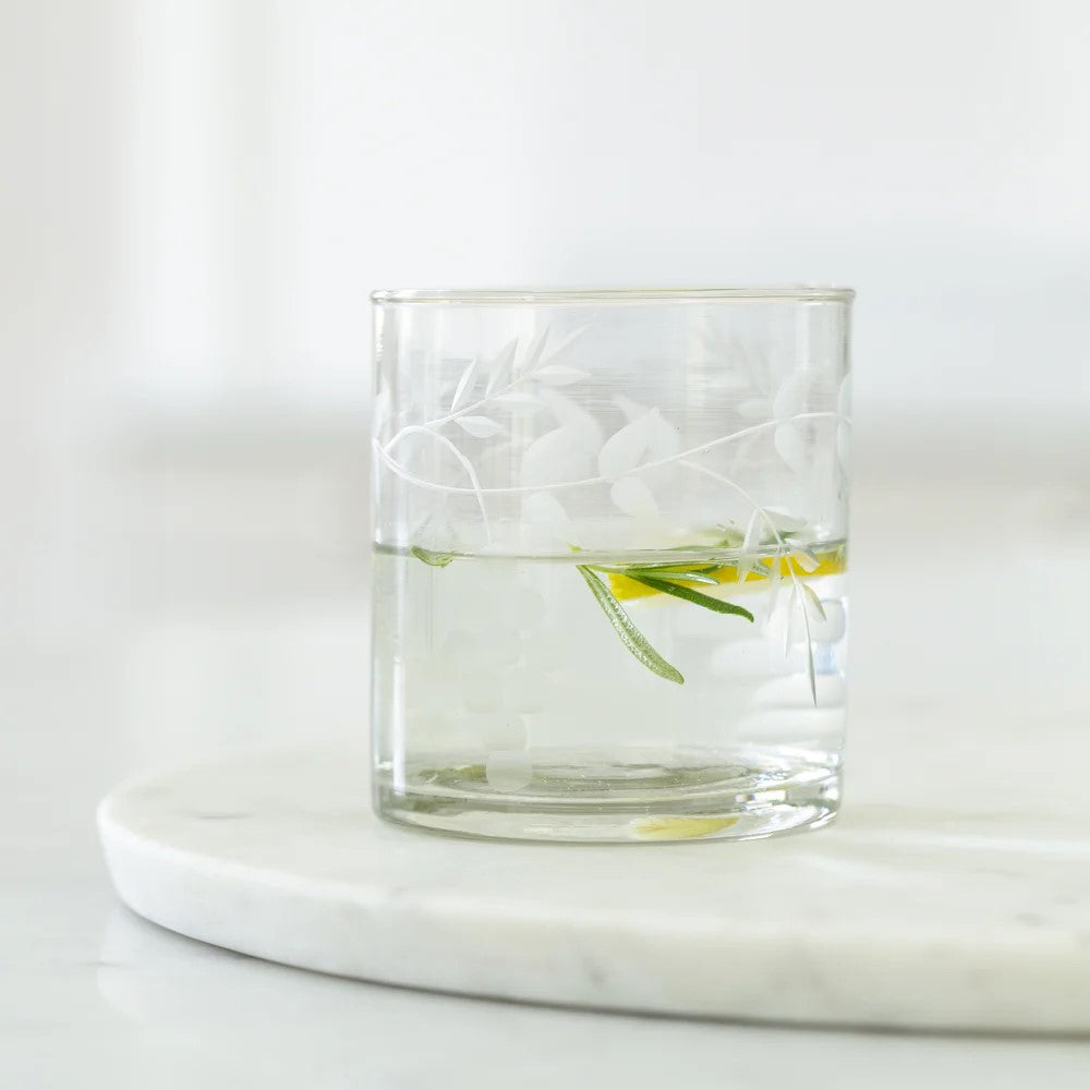 Vintage style Vine Etching Water Glass