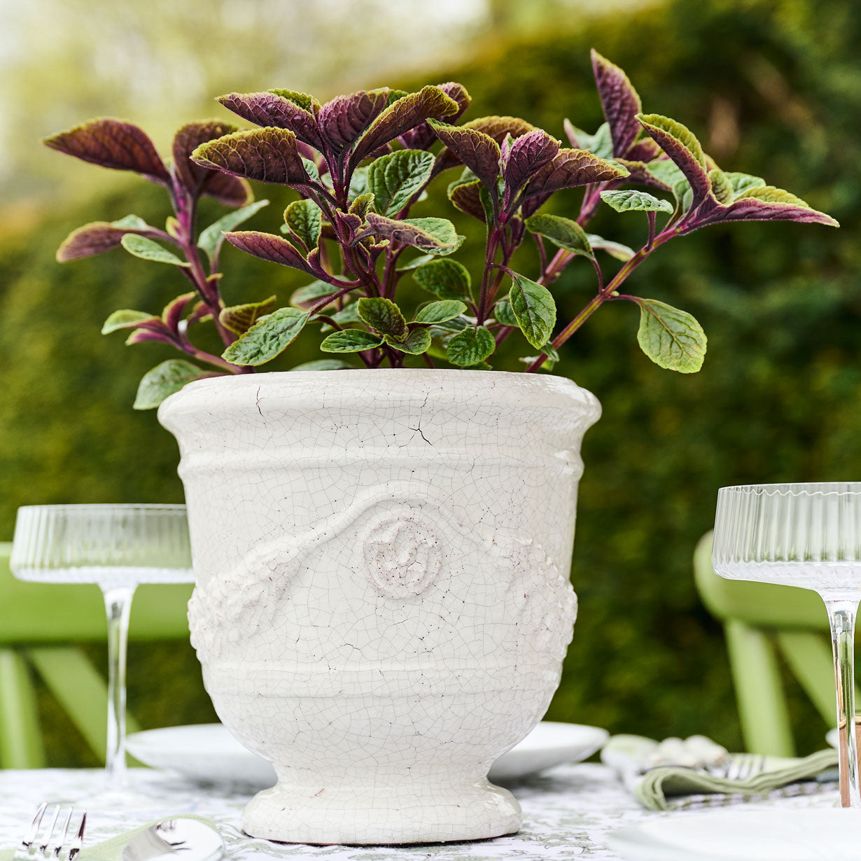 White Cracked Indoor Urn Planter