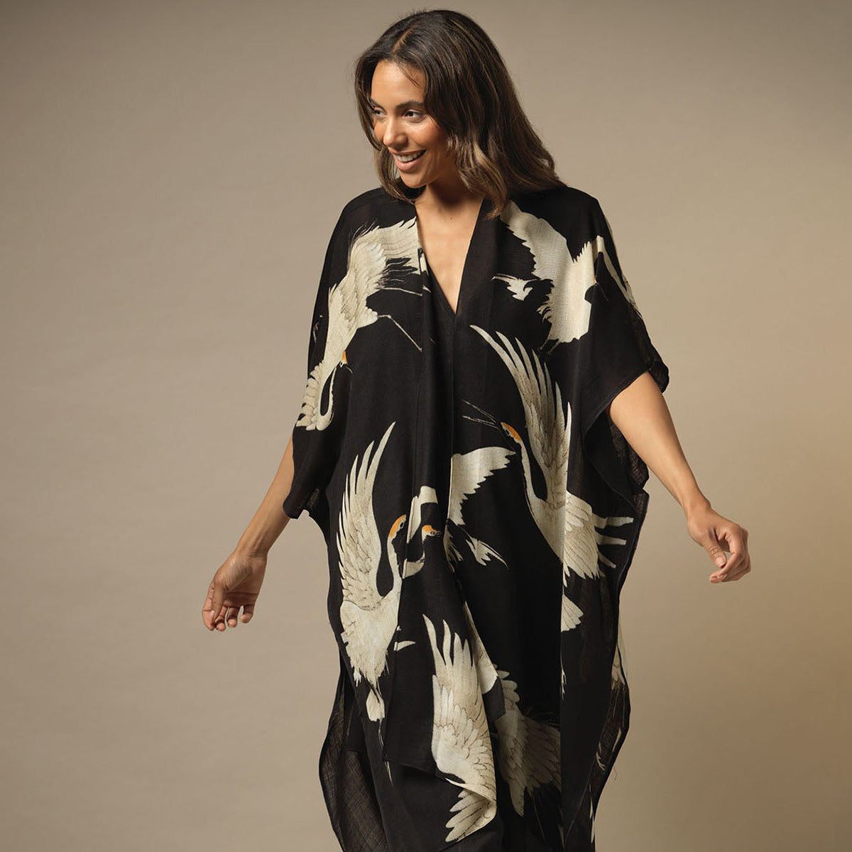 Stork Black Wool Wrap Around