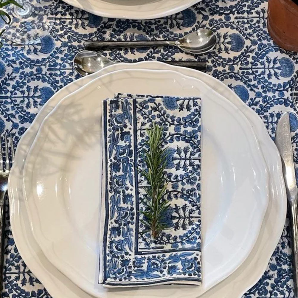 Blue Trellis Cotton Tablecloth