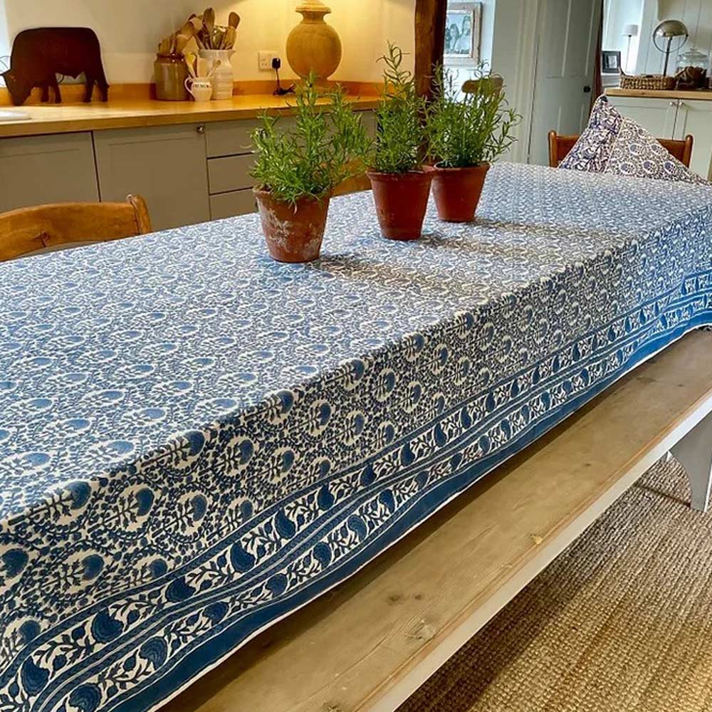 Blue Trellis Cotton Tablecloth