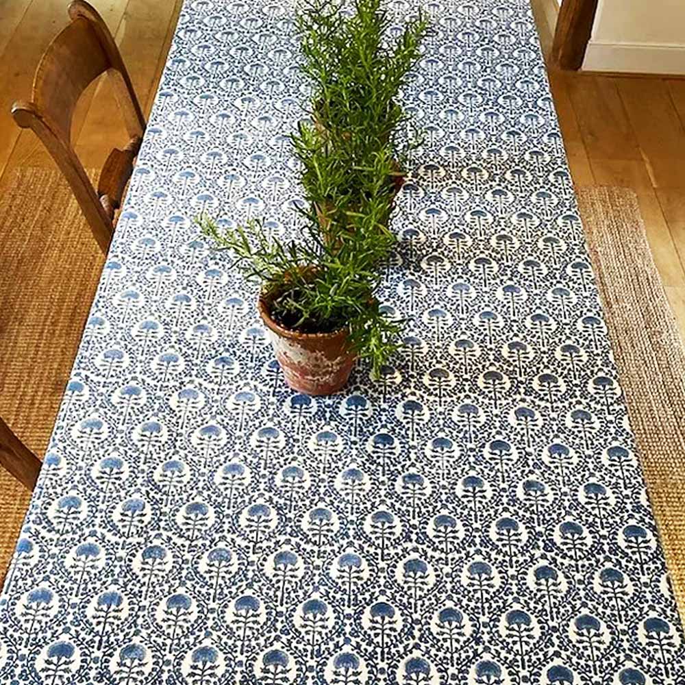 Blue Trellis Cotton Tablecloth