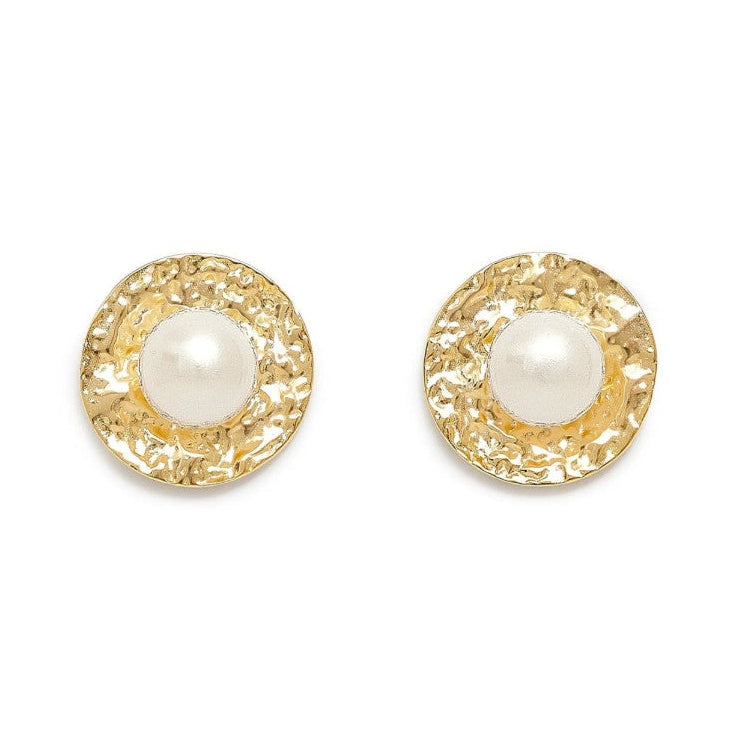 Pearls & Gold Brushed Stud Earrings