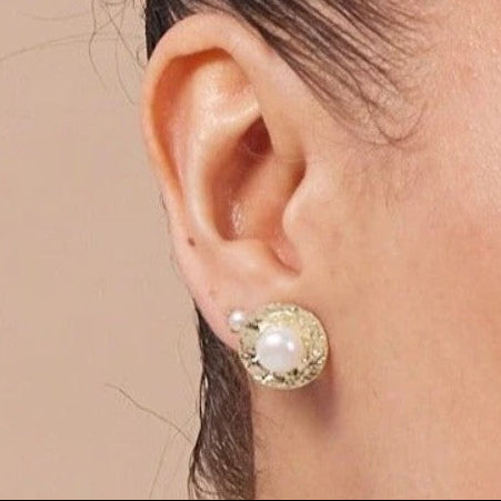 Pearls & Gold Brushed Stud Earrings