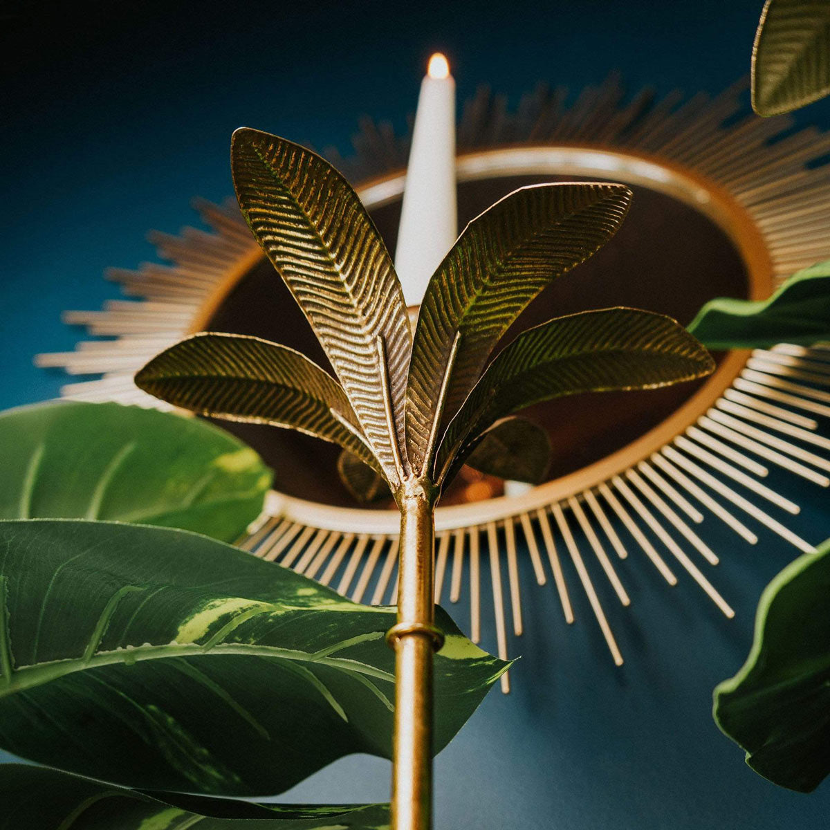 Gold Palm Tree Candle Holder