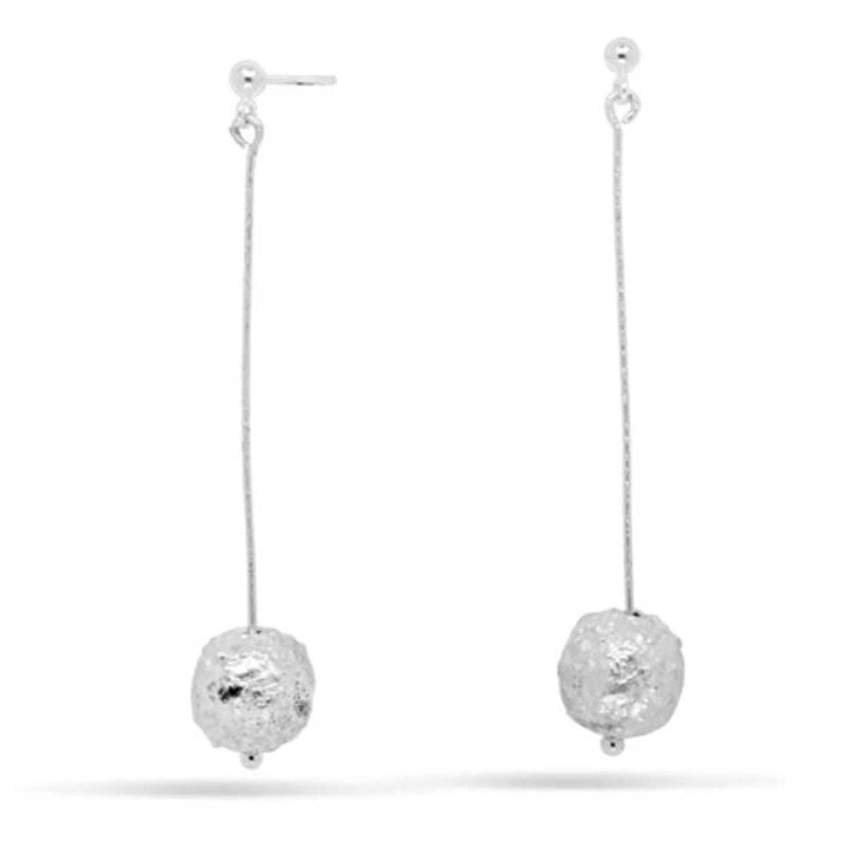 Hollow Nugget Silver Drop Earrings