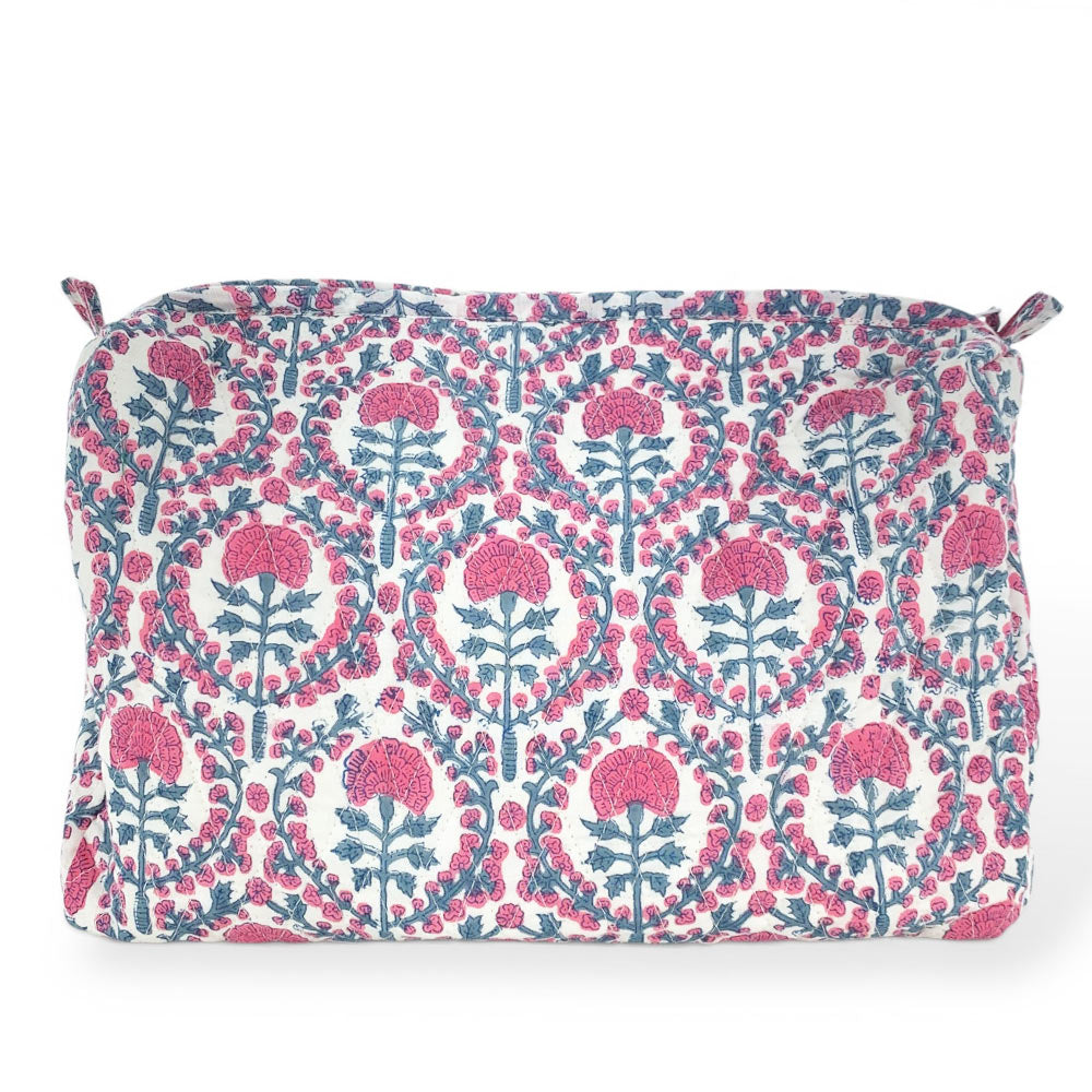 Pink & Blue Trellis Large Quilted Wash Bag