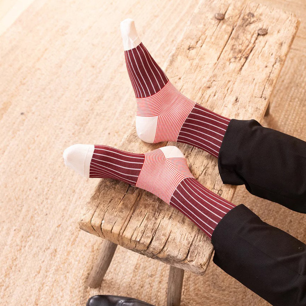 Oxford Stripe Burgundy Socks