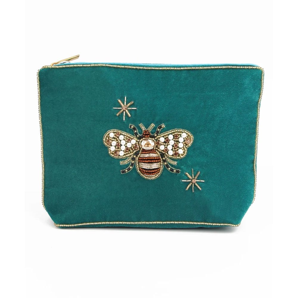 Teal Velvet Large Bee Purse