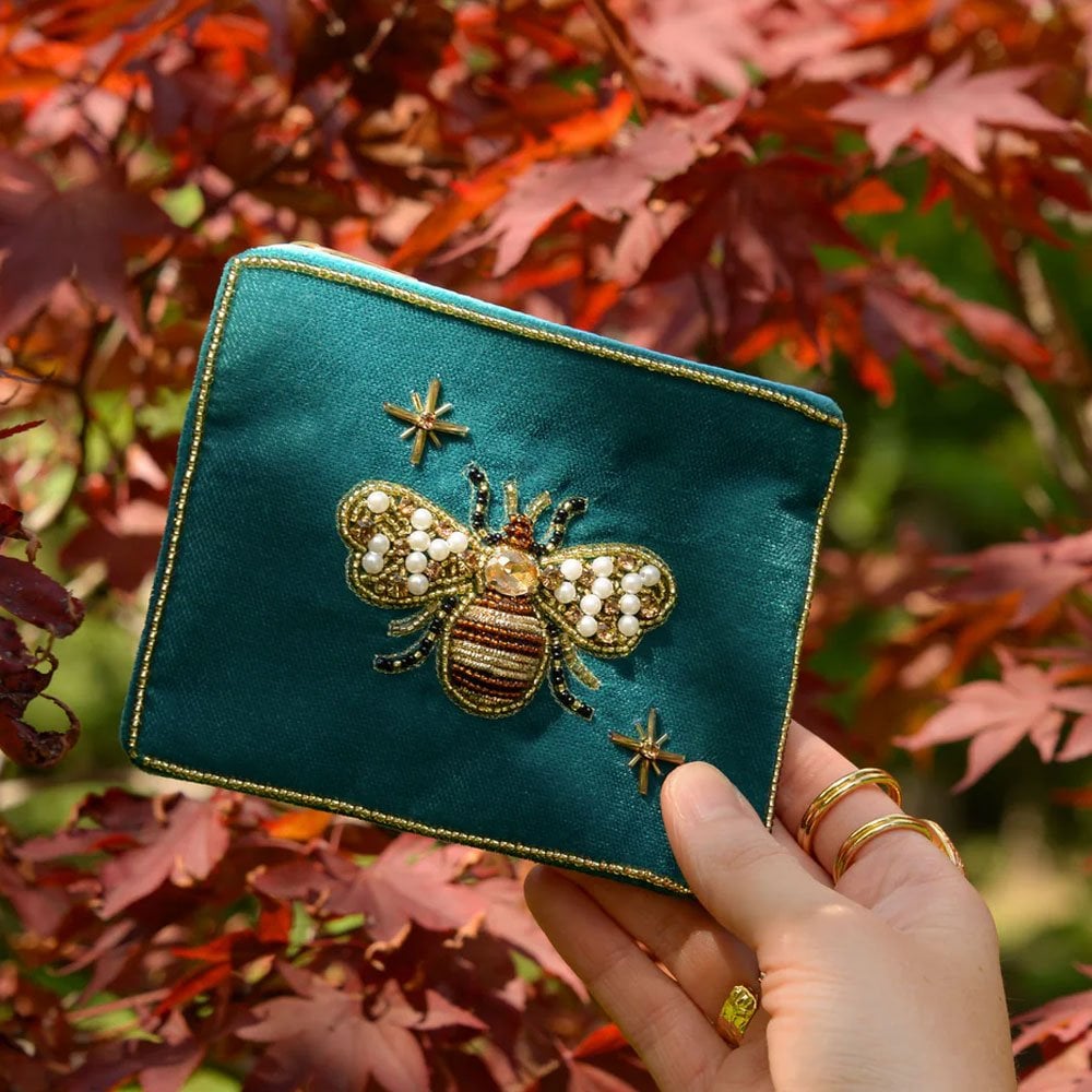 Teal Velvet Bee Purse