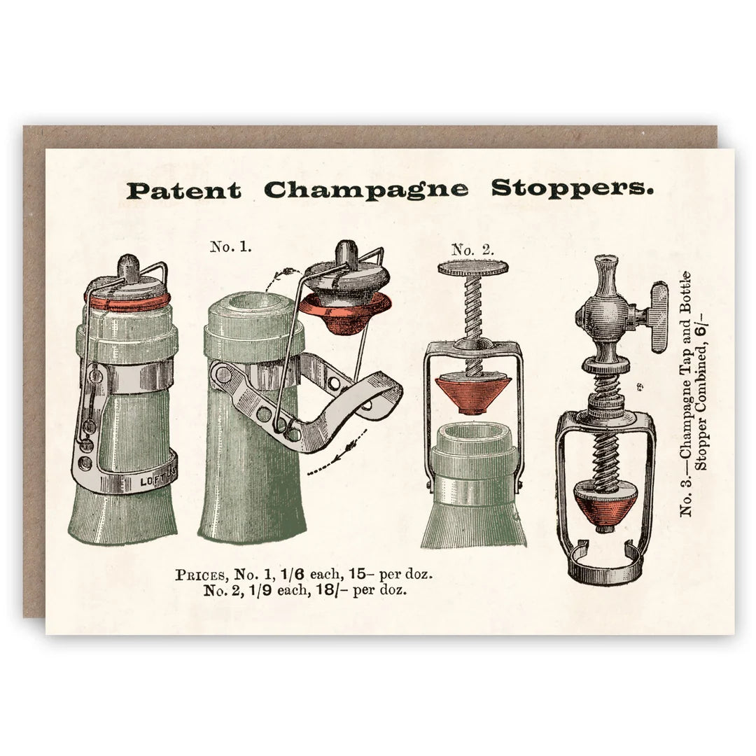 patent champagne stopper card