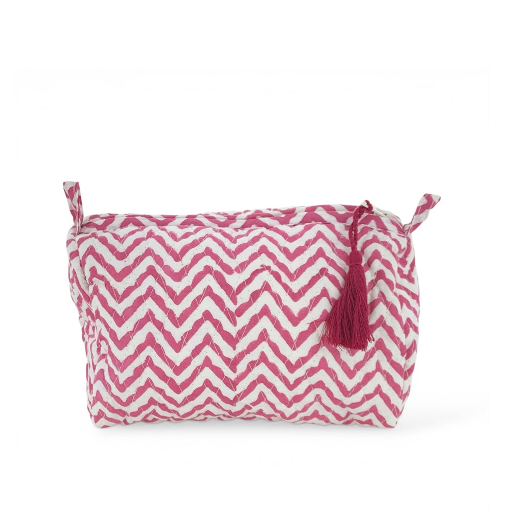 Pink Zig Zag Quilted Make Up Bag