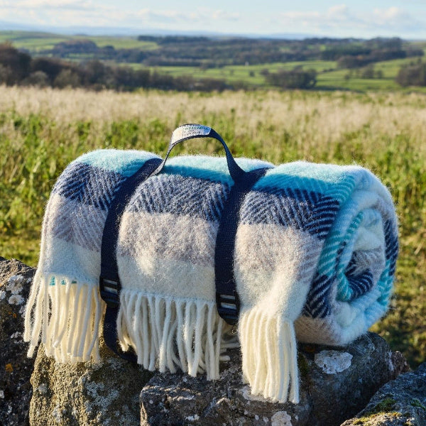 Seashore Blue Stripe Pure New Wool Picnic Rug