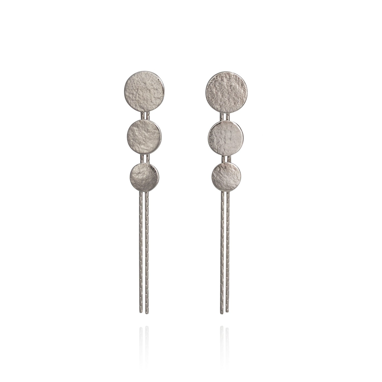 Paillette Silver Triple Disc Drop Earrings