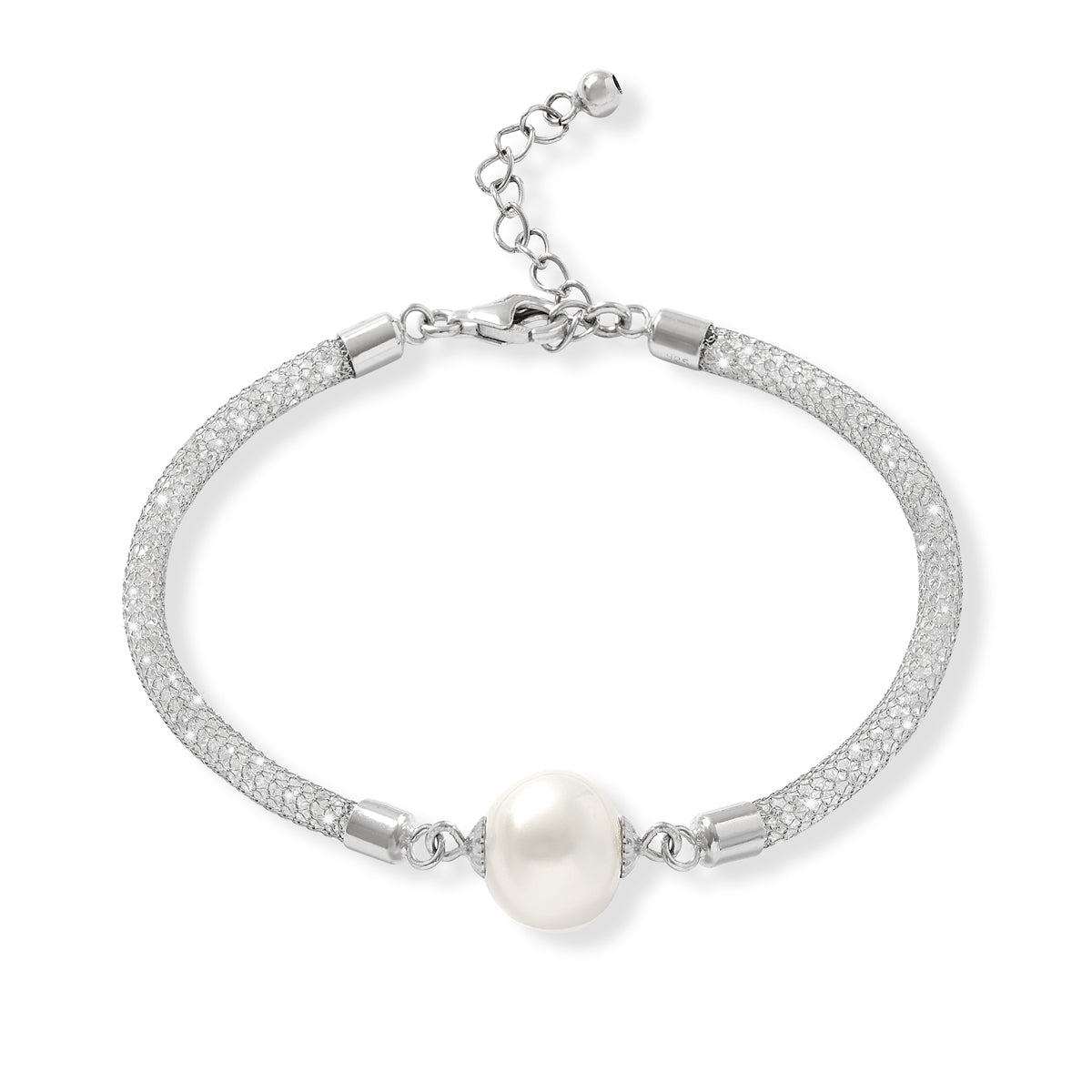 Silver Mesh Bracelet & Large White Freshwater Pearl