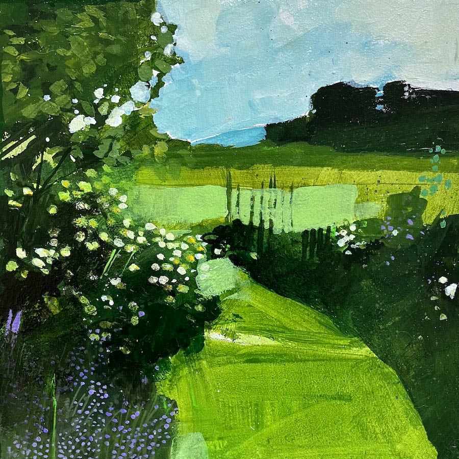 Flower border with Downs beyond 23.5.24 by Julian Sutherland-Beatson