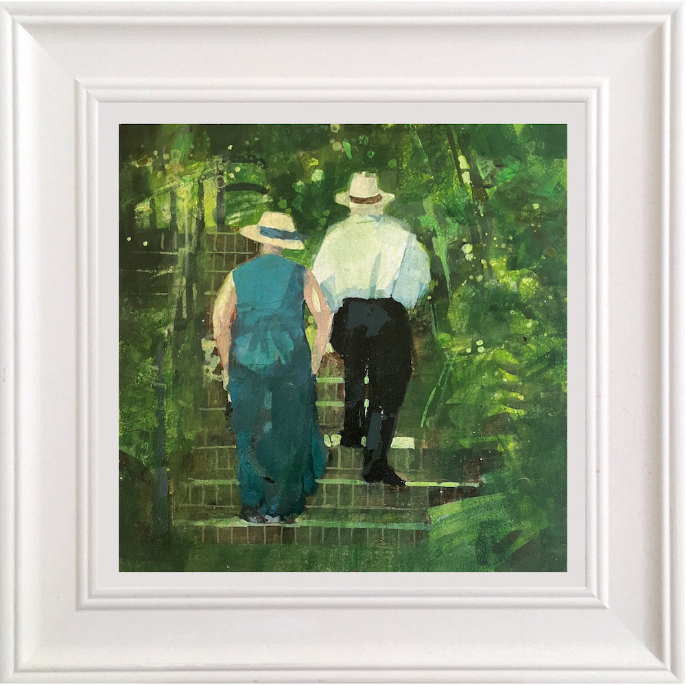 Couple in hats amongst foliage 4.8.26 By Julian Sutherland-Beatson