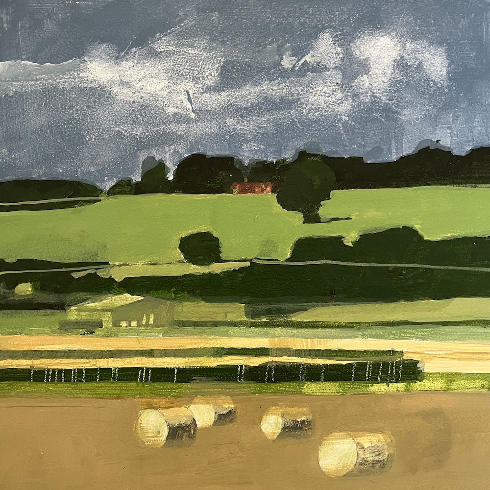 Hay bales and downland 15.8.26 By Julian Sutherland-Beatson