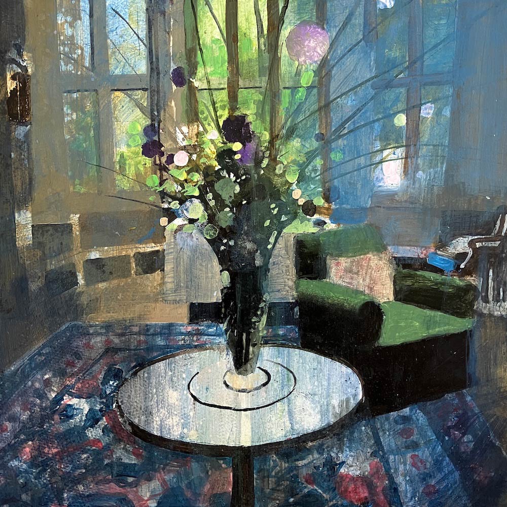 Purple Floral arrangement in the Organ Room 16.8.25 By Julian Sutherland-Beatson