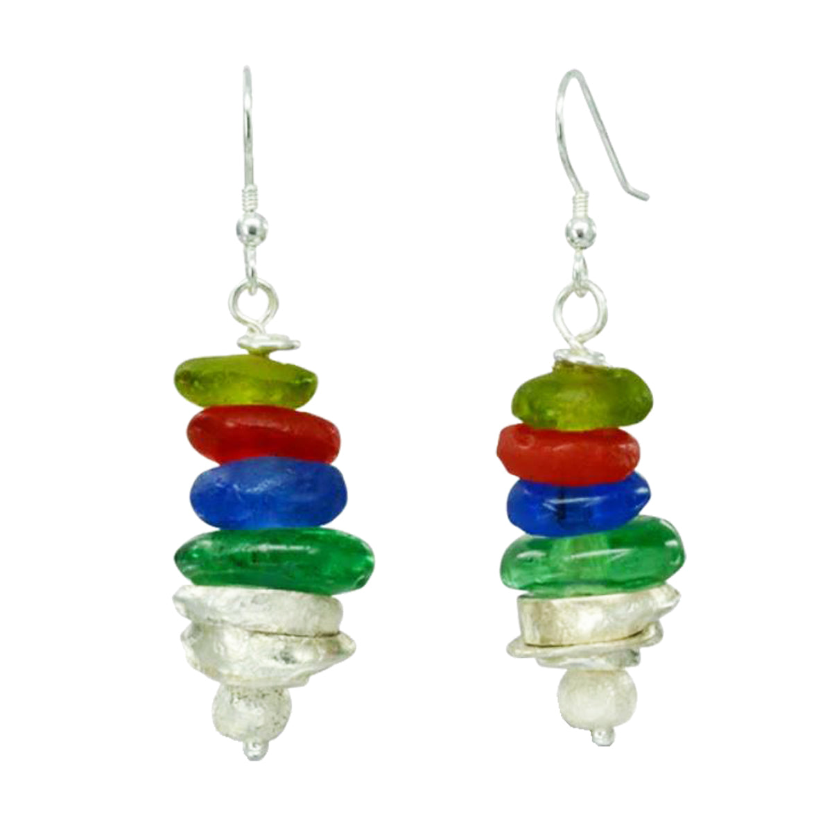 African Recycled Glass Bead Disc Earrings