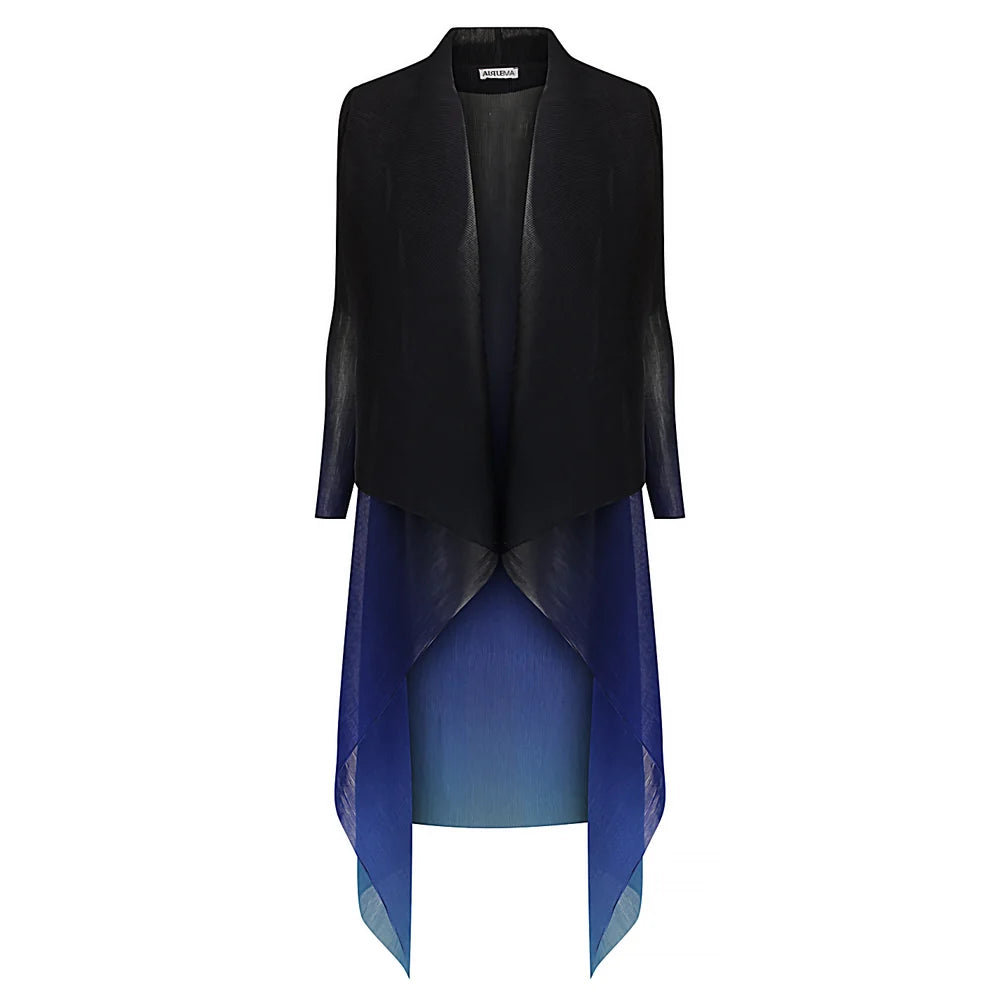 Black Periwinkle Pleated Waterfall Coat