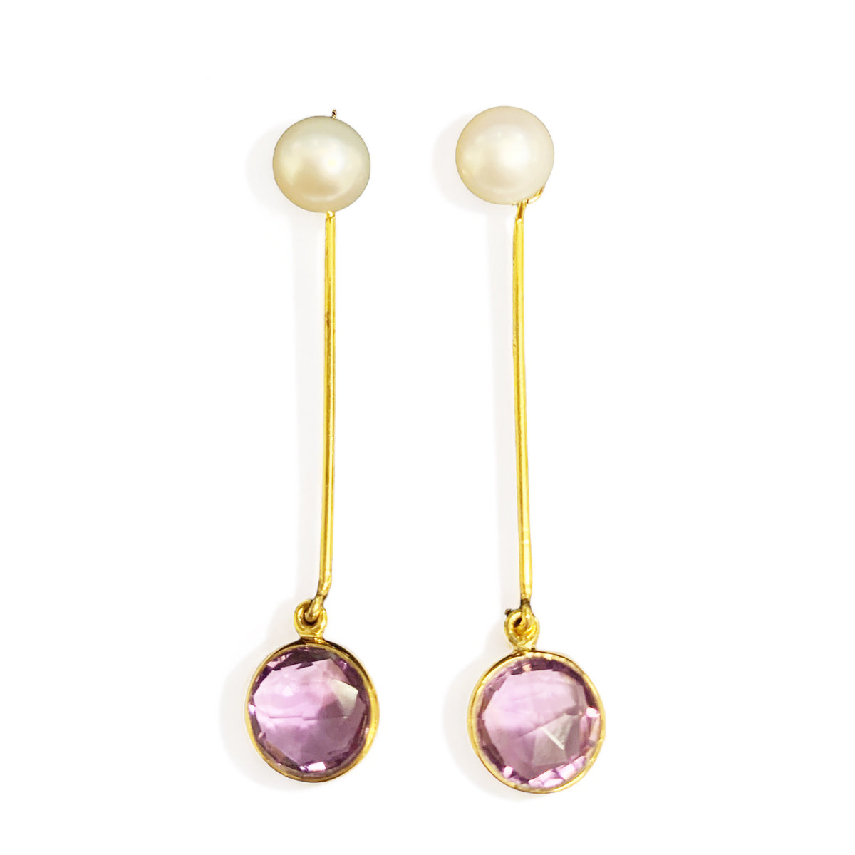 Pearl & Amethyst Long Drop Earrings