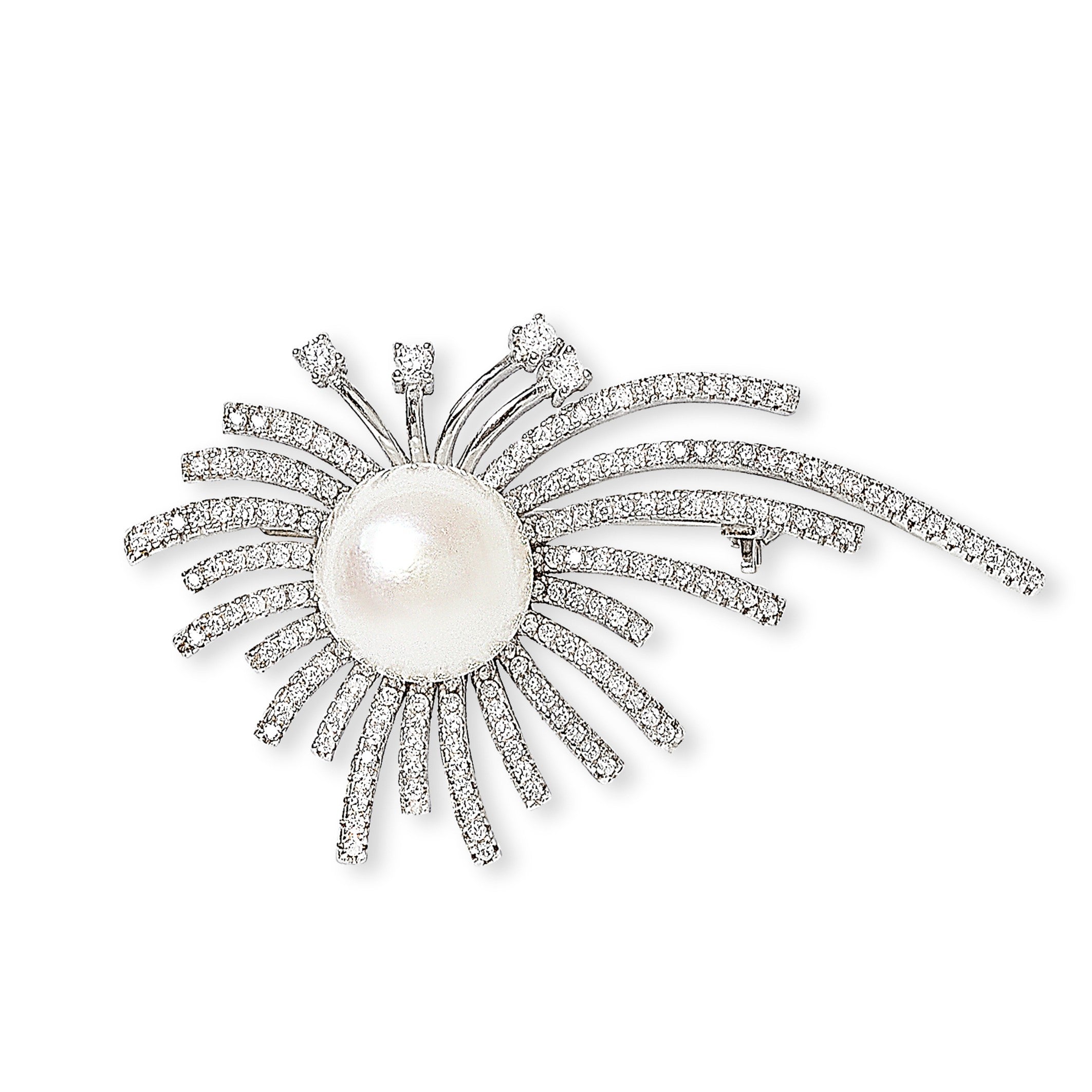 Sunburst Silver & Pearl Broach