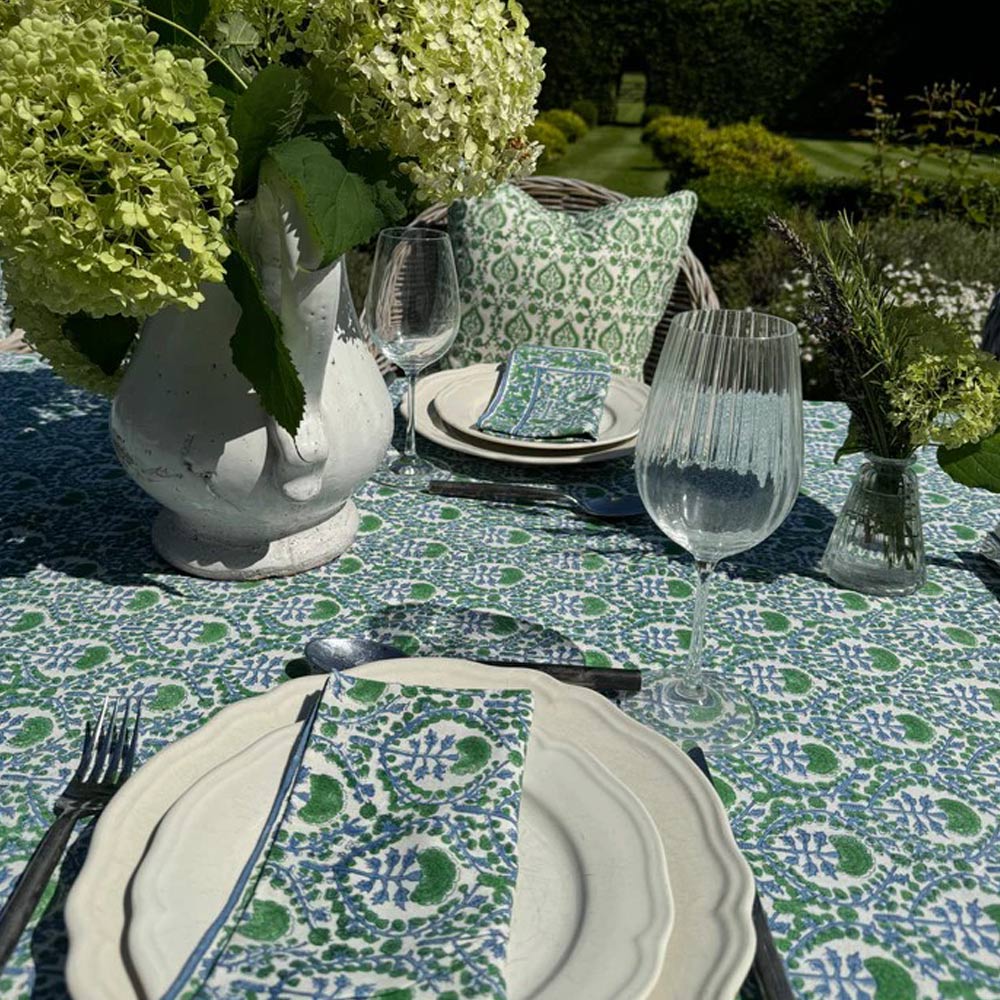 Blue & Green Trellis Cotton Napkin
