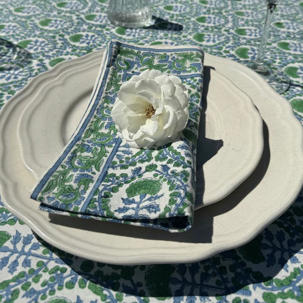 Blue & Green Trellis Cotton Napkin