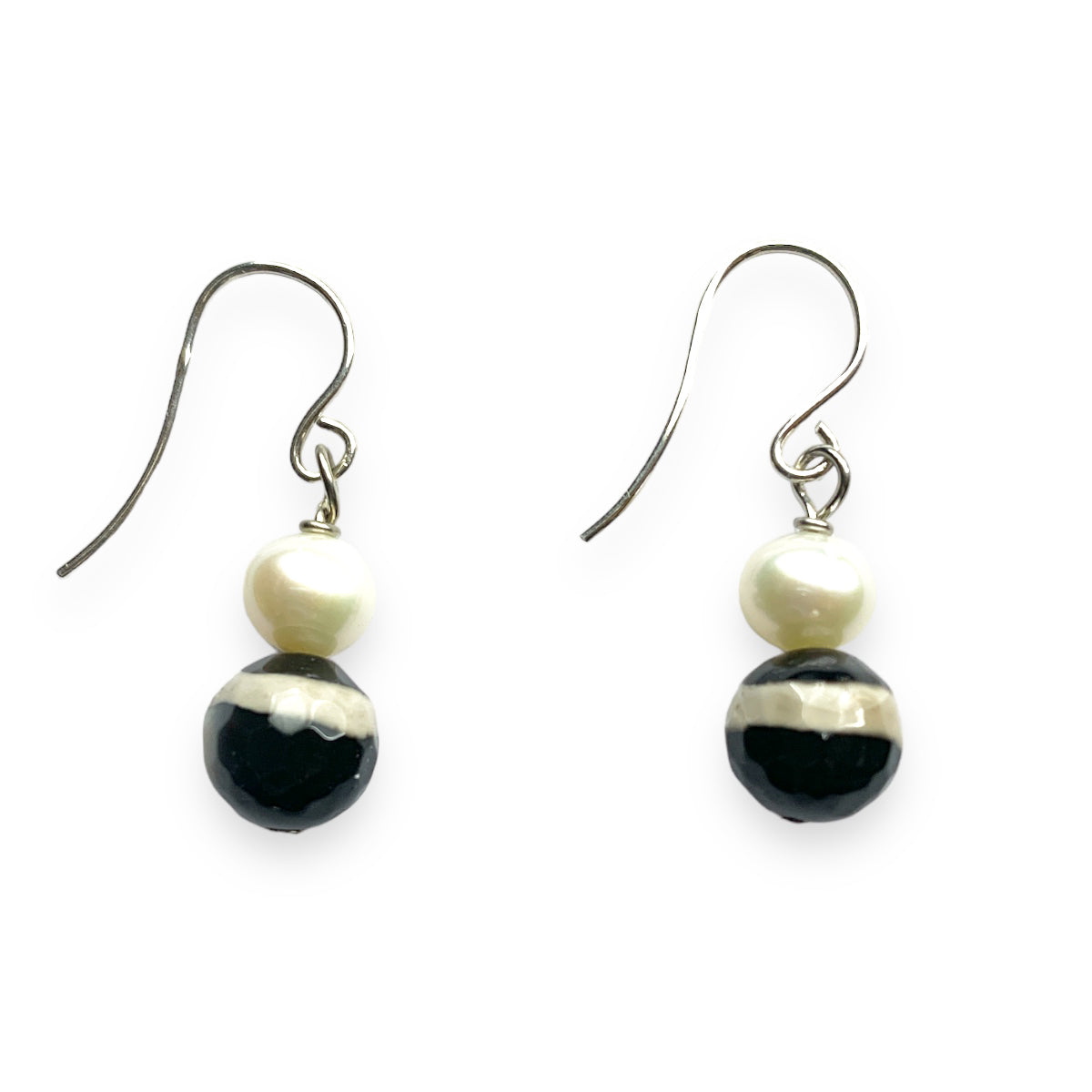 Black & White Agate With Pearl Drop Earrings Glyndebourne Shop