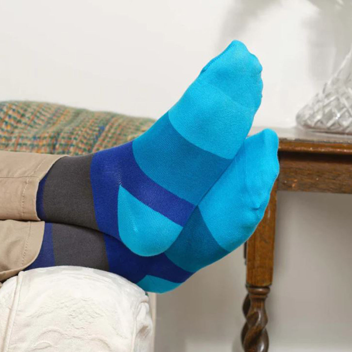 Block Stripe Aqua Supima Cotton Socks Glyndebourne Shop