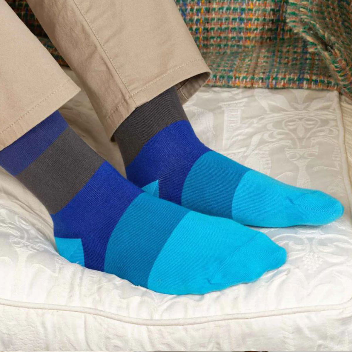 Block Stripe Aqua Supima Cotton Socks Glyndebourne Shop