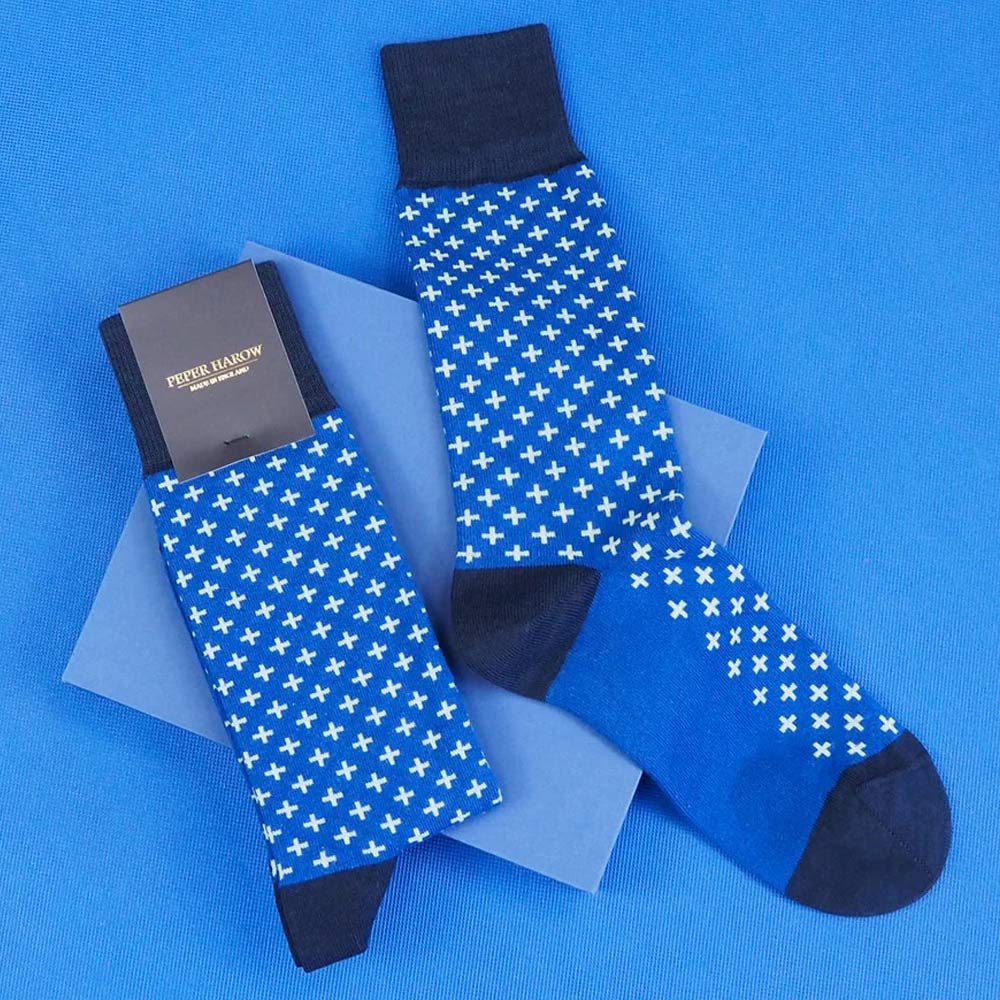 Crosslet Black & Blue Cotton Socks