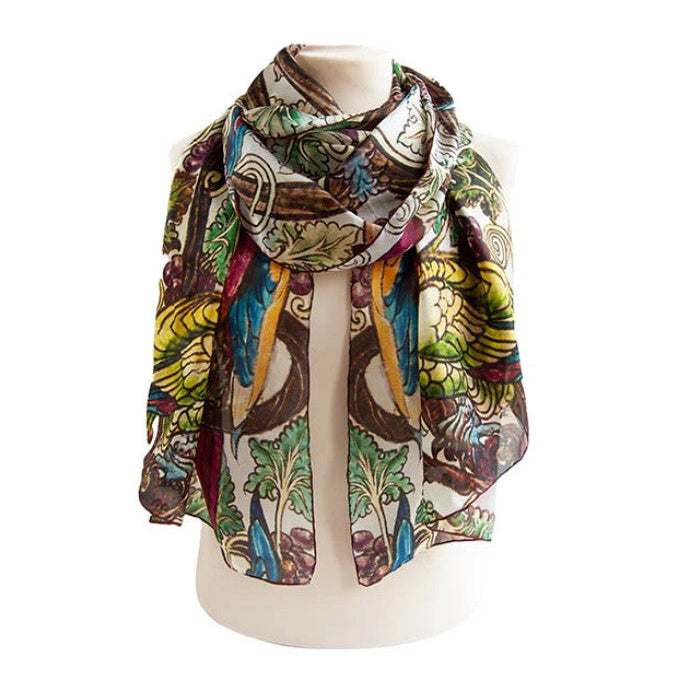 De Morgan Parrots Large Habotai Silk Scarf