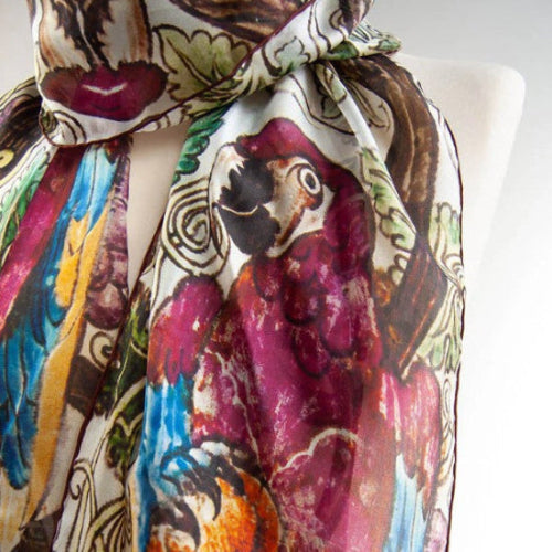 De Morgan Parrots Large Habotai Silk Scarf