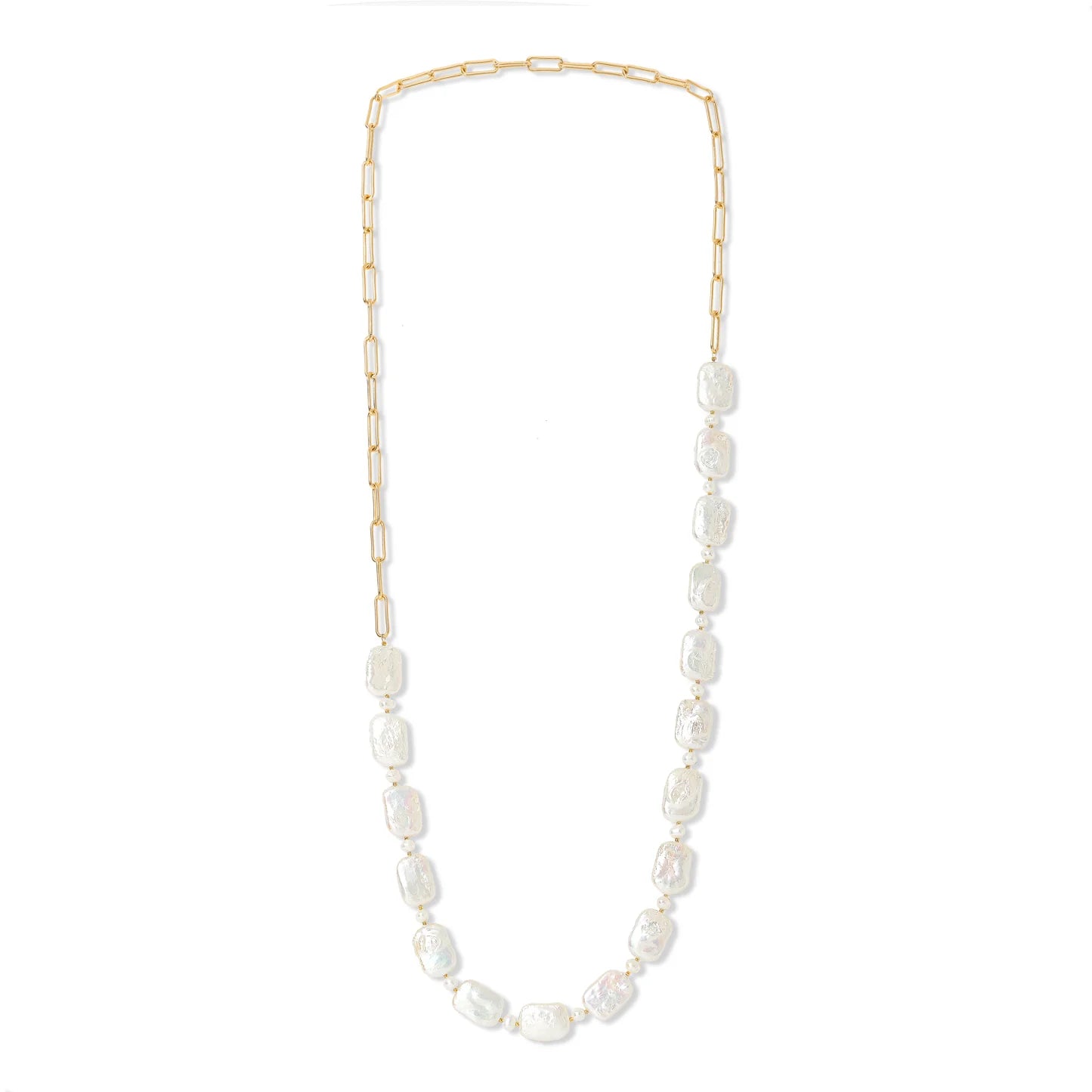 Oblong Pearl & Gold Paper Chain Necklace