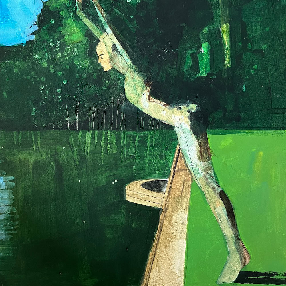 Diver sculpture at the end of the lake